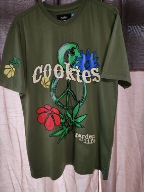 Cookies Olive Green Graphic Tee - Peace & Floral